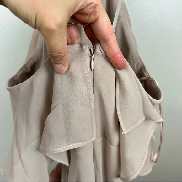 Birdy Grey Jules Dress Size XS Taupe Ruffle Halter Bridesmaid Formal Chiffon - Picture 9 of 12